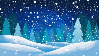 beautiful snowy winter background landscape with forest snowfall snowdrift at night festive holiday illustration