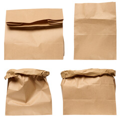 A large empty brown kraft paper bag for packaging products in stores on an isolated background