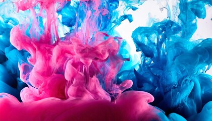 vivid pink and blue ink clouds in water abstract background