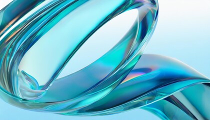 3d render of abstract curvy shape in aesthetic flow in glass material concept background of wavy surreal modern background in holographic blue and cyan colors for product presentation
