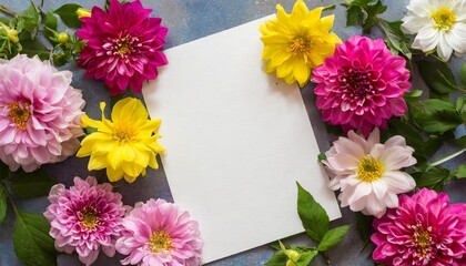 isolated beautiful flowers with a blank sheet of paper