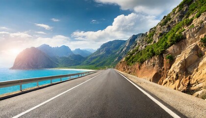 empty road with mountains and sea coast