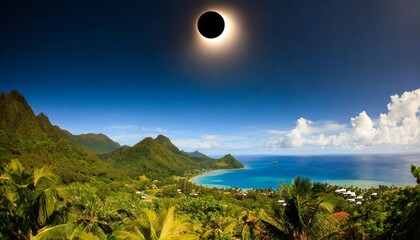 total solar eclipse photograph of the phenomenon fiji island year 2012 - obrazy, fototapety, plakaty