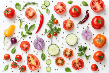 Colorful Medley of Freshly Sliced Vegetables and Herbs