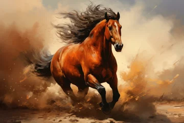 Zelfklevend Fotobehang Resilient mustang horse. Beautiful equestrian horse freedom symbol. Generate ai © juliars