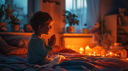 Fototapeta premium Child's Bedtime Prayer in a Twinkling Night