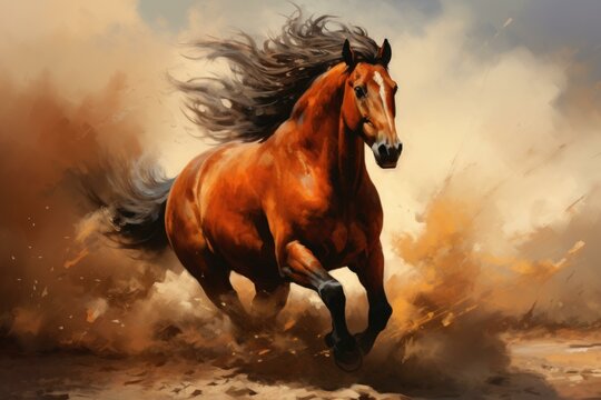 Resilient mustang horse. Beautiful equestrian horse freedom symbol. Generate ai © juliars