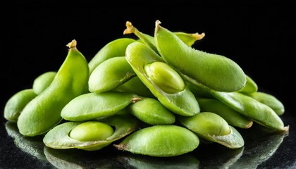 edamame green soybeans isolated in black background