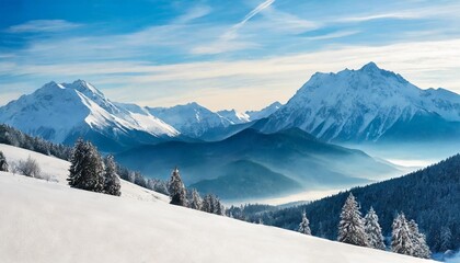 watercolor vector winter landscape with mountains