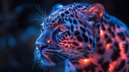 Foto op Plexiglas Leopard portrait in neon light. Panther, Wildlife animal. © HA