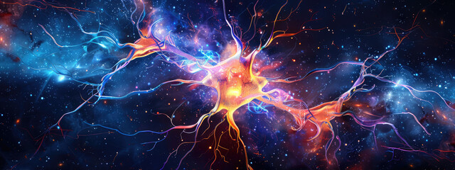 Electrifying neural connections in space - obrazy, fototapety, plakaty