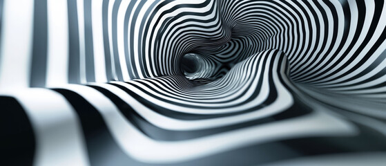 Black and white hypnotic spiral with a 3D effect