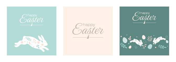 Set of Easter greeting cards.Modern minimalist design.Happy Easter.Vector illustration.