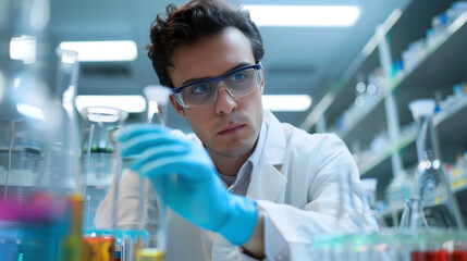 A male biologist working in the laboratory. Science and medicine