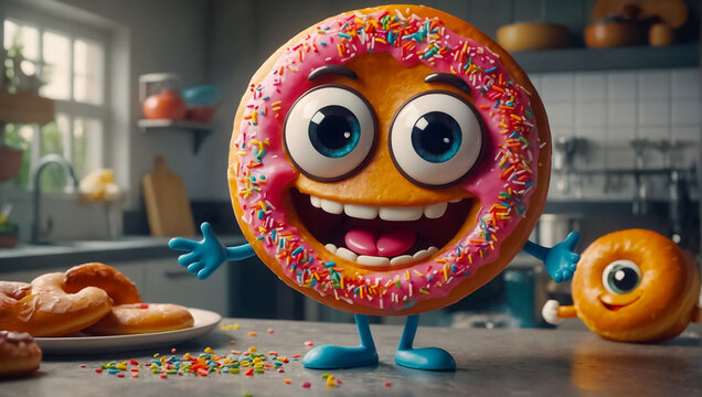 cute cartoon donut with eyes comic