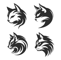 set of cat head logo designs black vector with side view