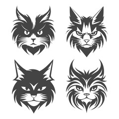 set of cat head logo designs black vector with front view