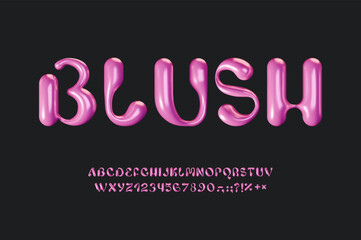 3D Aesthetic Pink Alphabet. Glossy font in Y2k groovy retro style. Trendy liquid bubble script. Realistic rendering English letters and numbers. Balloon typeface abc. Vector illustration.