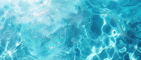 Underwater view with sunrays and bubbles with water texture