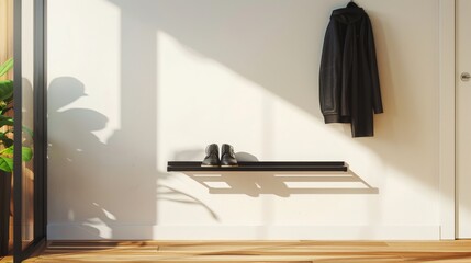 Sleek Black Shoe Rack Display in Contemporary Interior