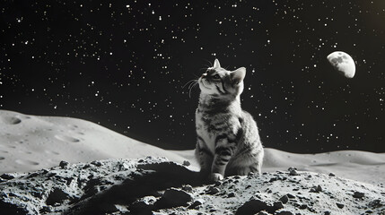 Cool and cute cat chilling on the moon
