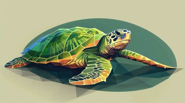 Abstract geometric sea turtle on a muted background.