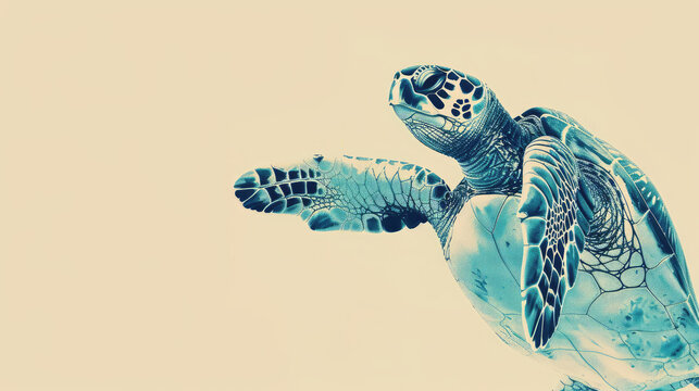 Sea turtle illustration with a soft blue hue.