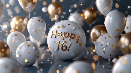 Happy birthday, happy 16: cheerful text celebrating the joyous occasion of turning sixteen, a milestone filled with happiness and excitement