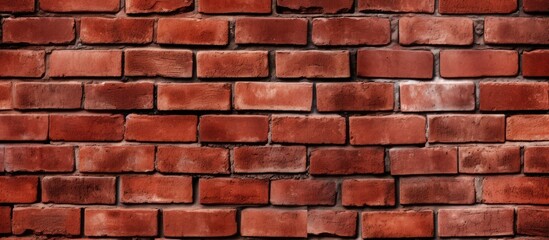 Obraz premium A detailed shot showcasing the symmetry and pattern of brickwork, with vibrant carmine bricks meticulously arranged in rectangular shapes using mortar by a skilled bricklayer