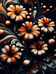 marble abstract background, black and orange stone art, floral background texture, 3D marble flower pattern, Wall Art Design for Home Decor, wallpaper for cellphone, mobile smart cell phone background