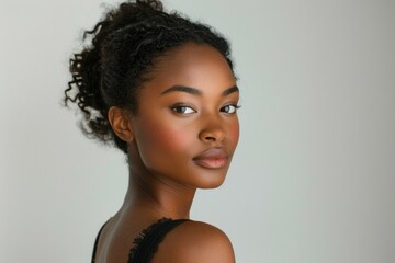 A woman with a black tank top and curly hair