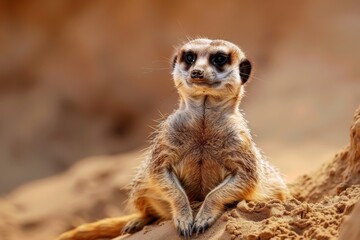 Close up cute meerkat animal relaxing in the dessert