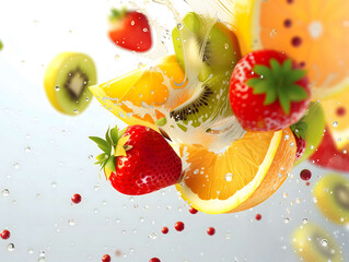 Mixed fruits amidst a vibrant splash of water, AI Generative.