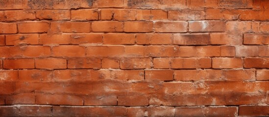 Obraz premium A close up of a brown brick wall, with composite material in rectangle shapes. The brickwork displays tints and shades of peach, resembling a stone wall