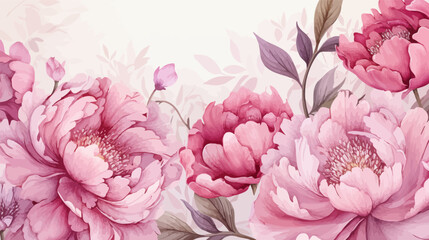 Seamless floral pattern with peonies. Pink peonies wallpaper background. Blooming peony flowers .