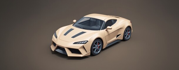 champagne gold supercar on brown background. Car toy 3d model.
