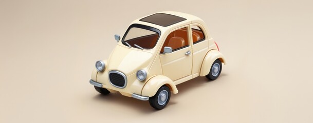 vintage yellow toy car on a beige background. Car toy 3d model.
