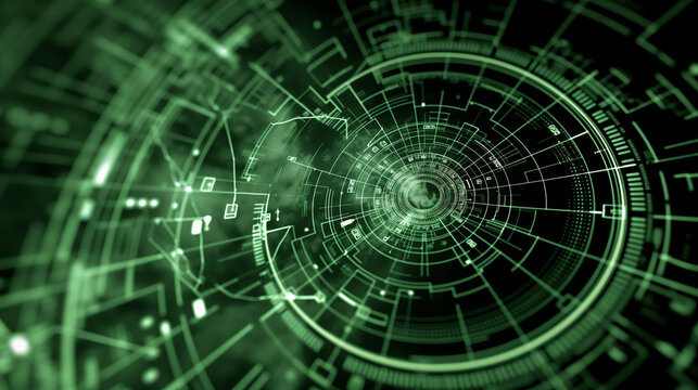 Circular design with green lines and arcs, futuristic radar like technology image