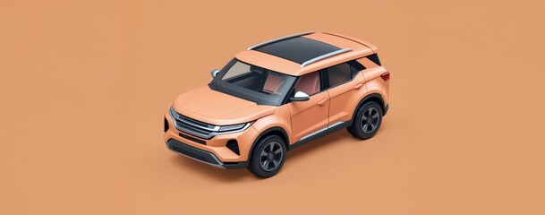 orange crossover suv toy on a peach background. Car toy 3d model.
 - obrazy, fototapety, plakaty