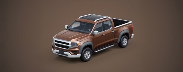 metallic copper pickup truck toy on a brown background. Car toy 3d model.
