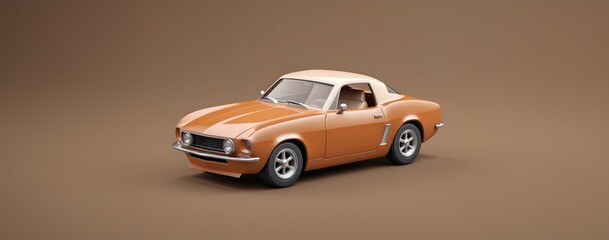 vintage orange muscle car toy on a brown background. Car toy 3d model.
