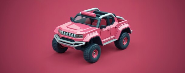 pink off-road vehicle concept with oversized tires. Car toy 3d model.
