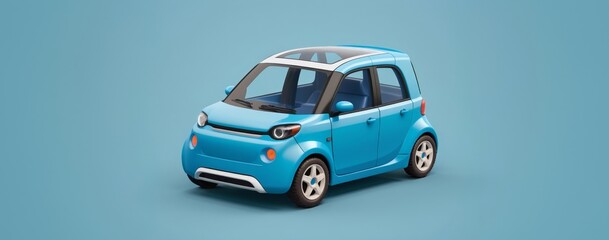 teal mini electric car on matching background. Car toy 3d model.
