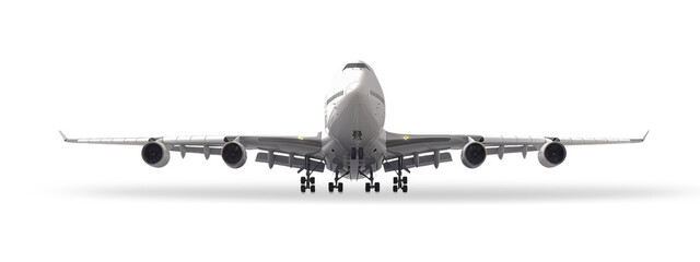 A massive airliner stands poised for takeoff, its engines rumbling with anticipation. Sparse image. Transparent png, add your own background. - 761844536