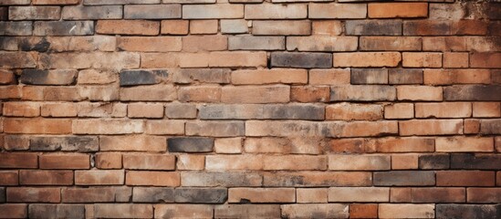 Fototapeta premium A detailed closeup of a brown brick wall featuring a multitude of rectangular bricks, showcasing the durability and beauty of this building material