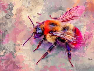 Colorful bee on abstract background.