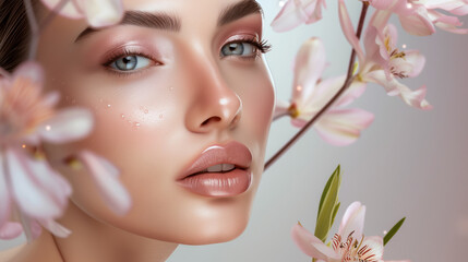 Close-up Beauty Portrait with Spring Blossoms.