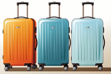 Colorful travel suitcase icons on white - orange and blue - vibrant luggage illustration
