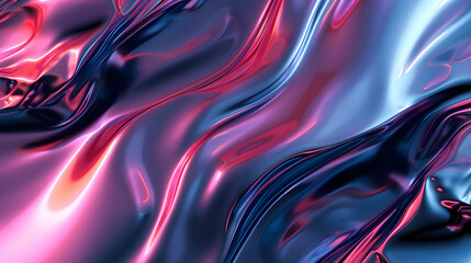 Macro photography, a close up view of a curvilinear parametric pattern, waves, flowing fabrics, nature-inspired shapes, highly reflective iridescent metal, pink and dark blue