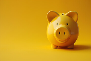 Yellow piggy bank on a bright background